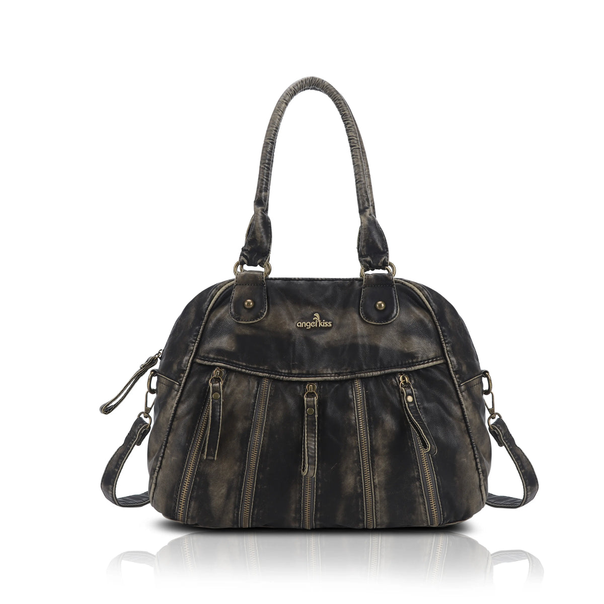 Vintage Vertical-Zip Multi-Pocket Shoulder Bag