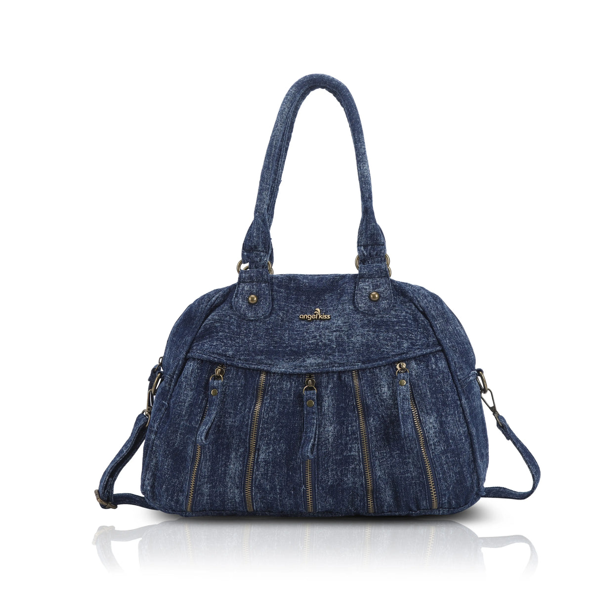 Vintage Vertical-Zip Multi-Pocket Shoulder Bag