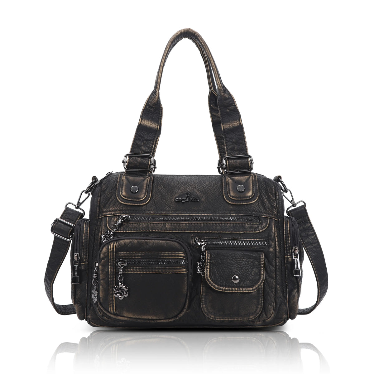Moto Multi-Zip Shoulder Bag with Wide Handles