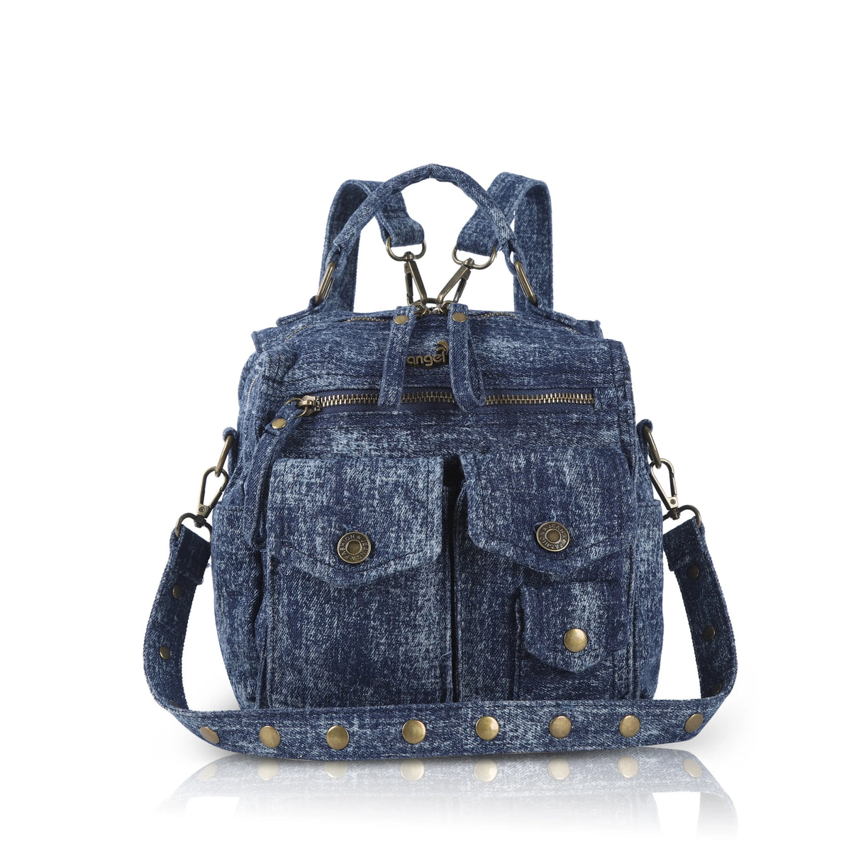 Convertible Denim Twin-Pocket Backpack