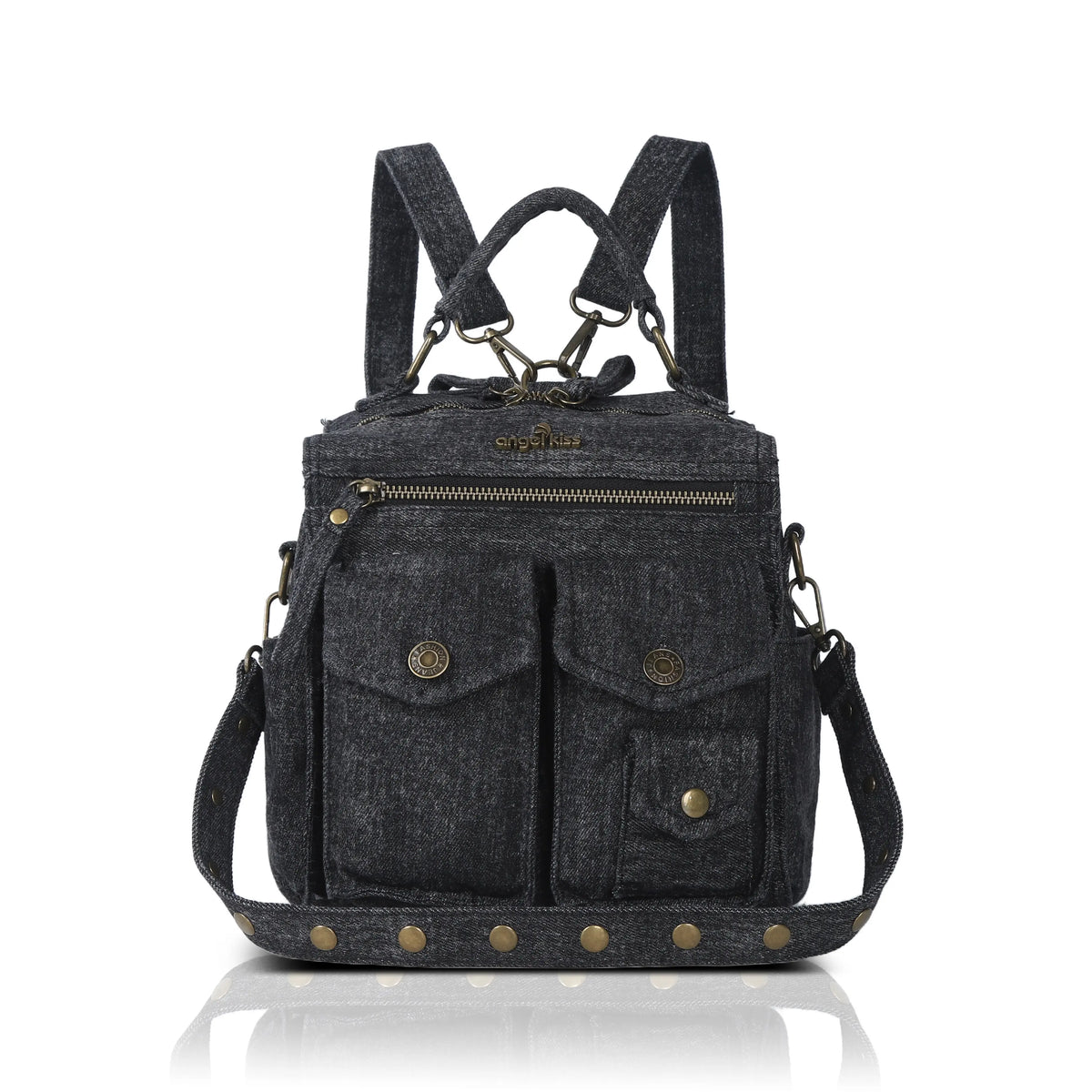 Convertible Denim Twin-Pocket Backpack