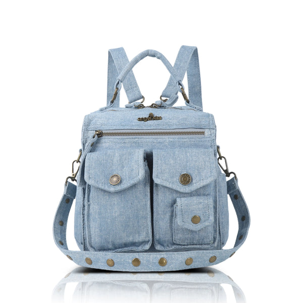 Convertible Denim Twin-Pocket Backpack