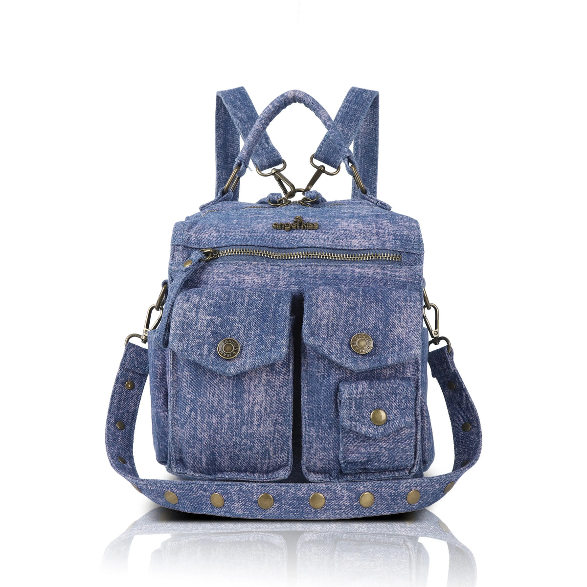Convertible Denim Twin-Pocket Backpack