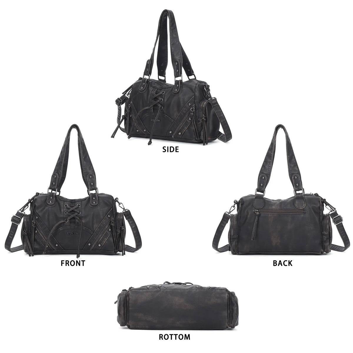 Moto Lace-Up Convertible Shoulder Tote Bag
