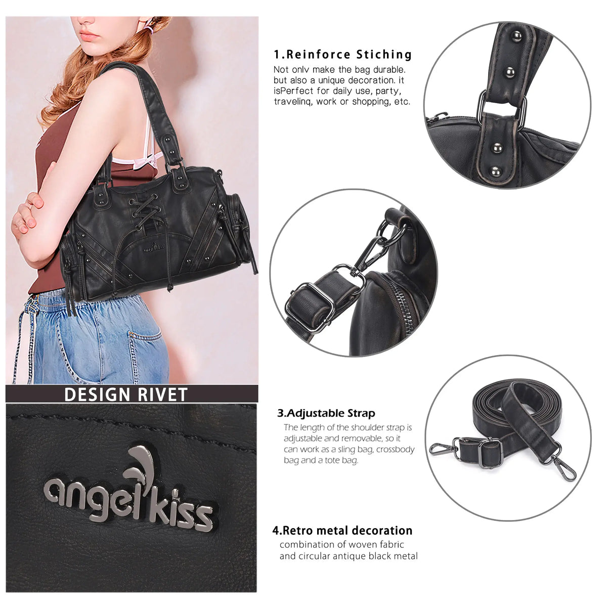 Moto Lace-Up Convertible Shoulder Tote Bag