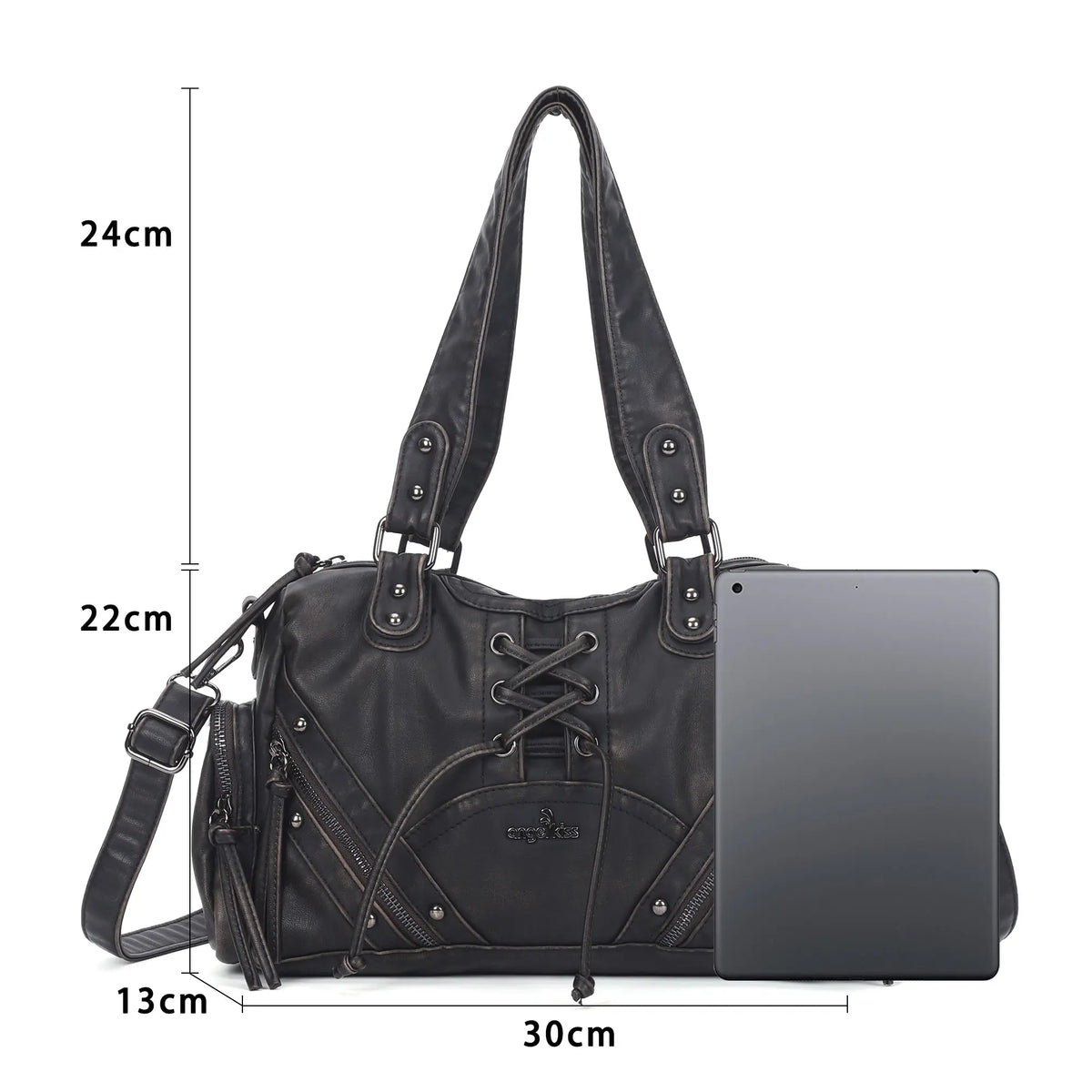 Moto Lace-Up Convertible Shoulder Tote Bag