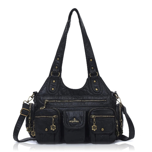 Retro Utility Multi-Pocket PU Leather Crossbody Bag