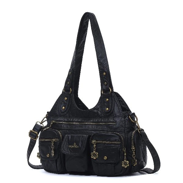 Retro Utility Multi-Pocket PU Leather Crossbody Bag