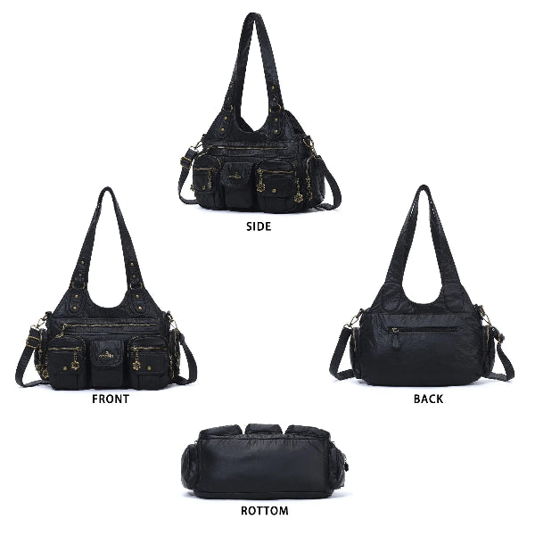 Retro Utility Multi-Pocket PU Leather Crossbody Bag
