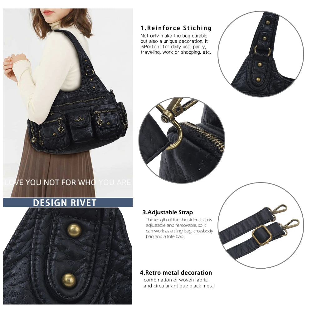 Retro Utility Multi-Pocket PU Leather Crossbody Bag