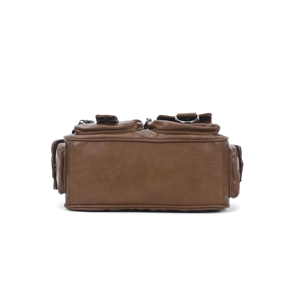 Washed-Effect Convertible Multi-Pocket Shoulder Bag