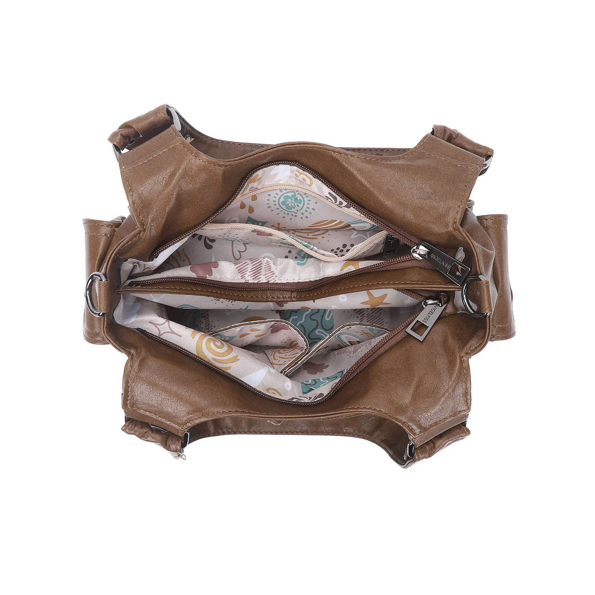 Washed-Effect Convertible Multi-Pocket Shoulder Bag