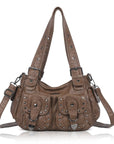 Vintage Studded Multi-Pocket PU Shoulder Bag