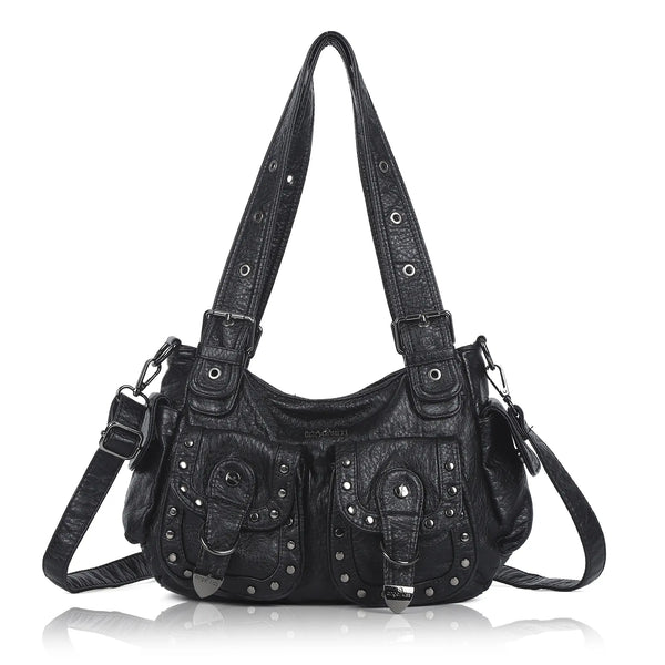 Vintage Studded Multi-Pocket PU Shoulder Bag