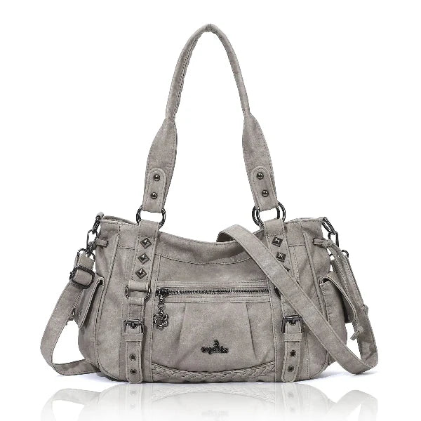Studded Utility Multi-Pocket Horizontal Tote Shoulder Bag