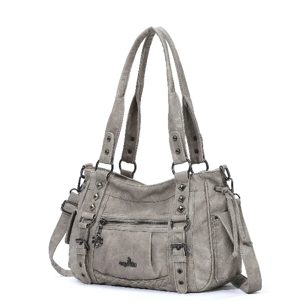 Studded Utility Multi-Pocket Horizontal Tote Shoulder Bag