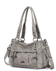 Studded Utility Multi-Pocket Horizontal Tote Shoulder Bag