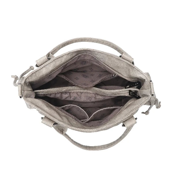 Studded Utility Multi-Pocket Horizontal Tote Shoulder Bag