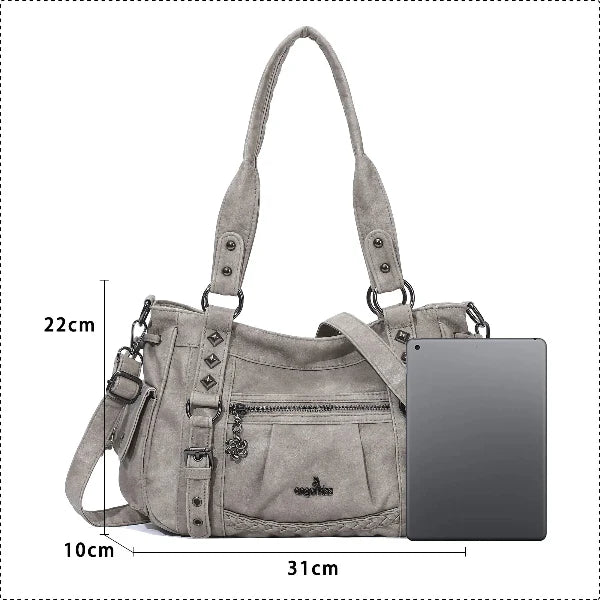Studded Utility Multi-Pocket Horizontal Tote Shoulder Bag
