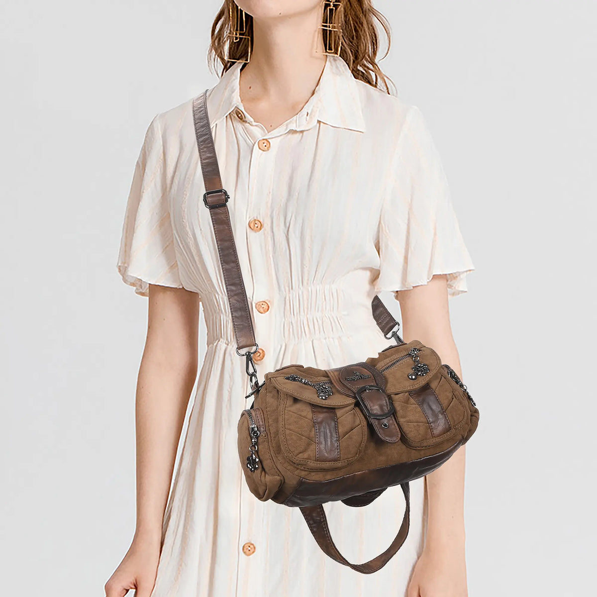 Relaxed Multi-Pocket Hobo Shoulder Bag