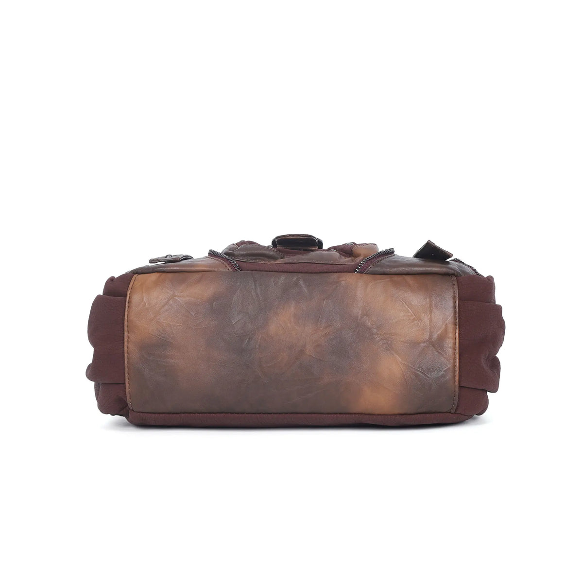 Curved-Panel Studded Buckle Shoulder Tote Bag