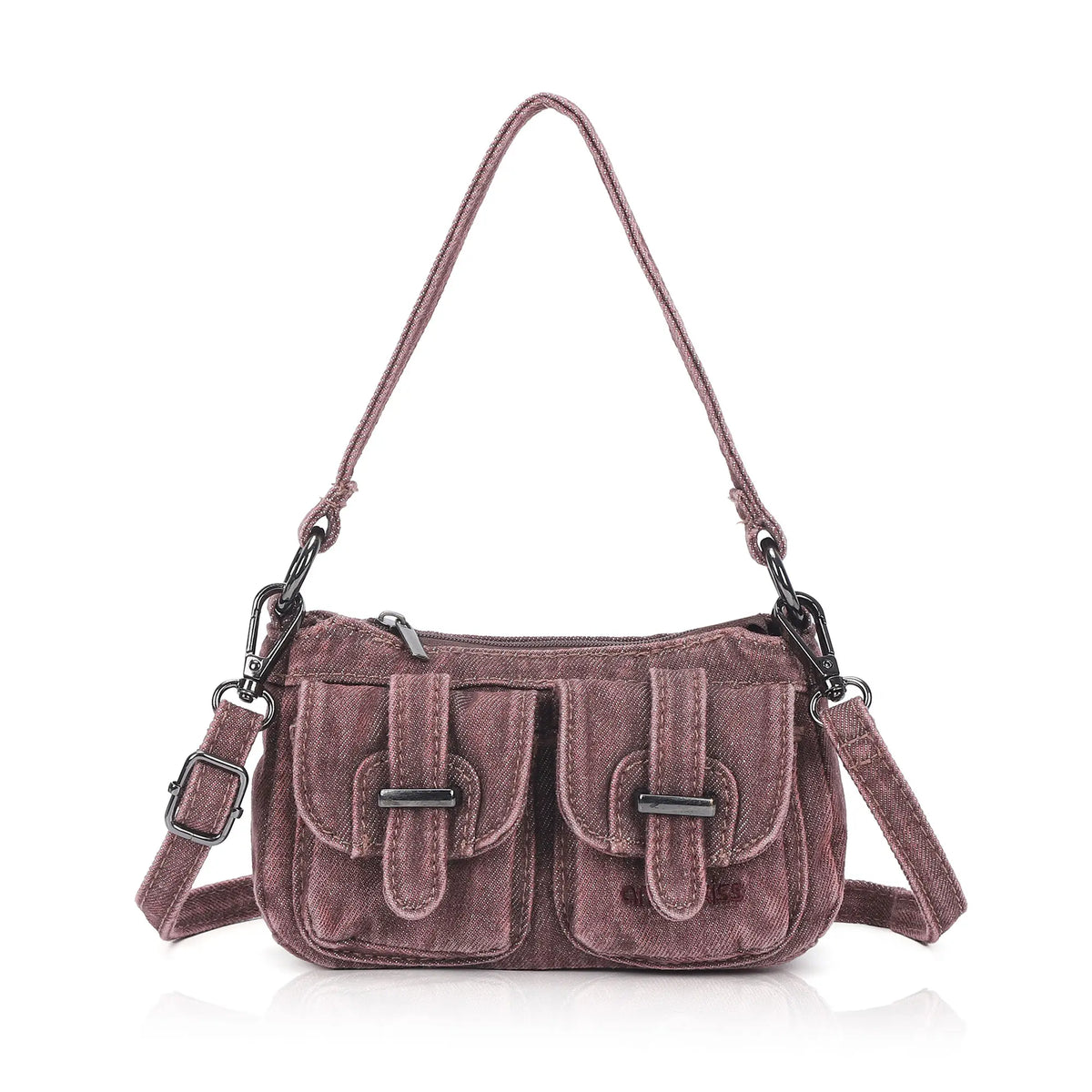 Multi-Pocket Denim Baguette Shoulder Bag
