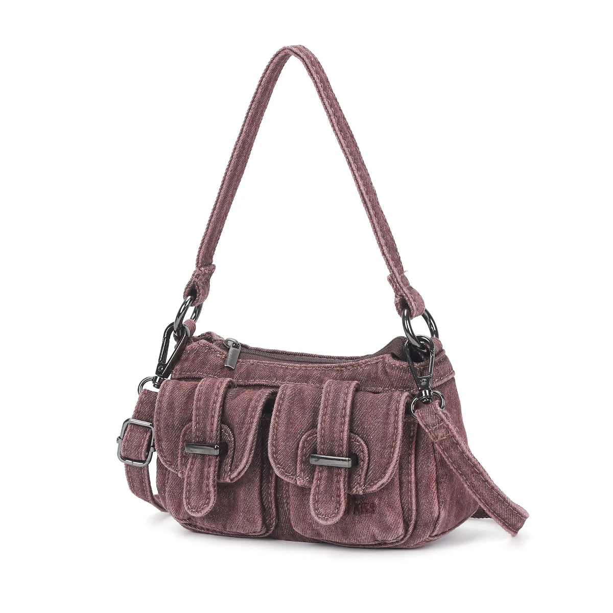 Multi-Pocket Denim Baguette Shoulder Bag