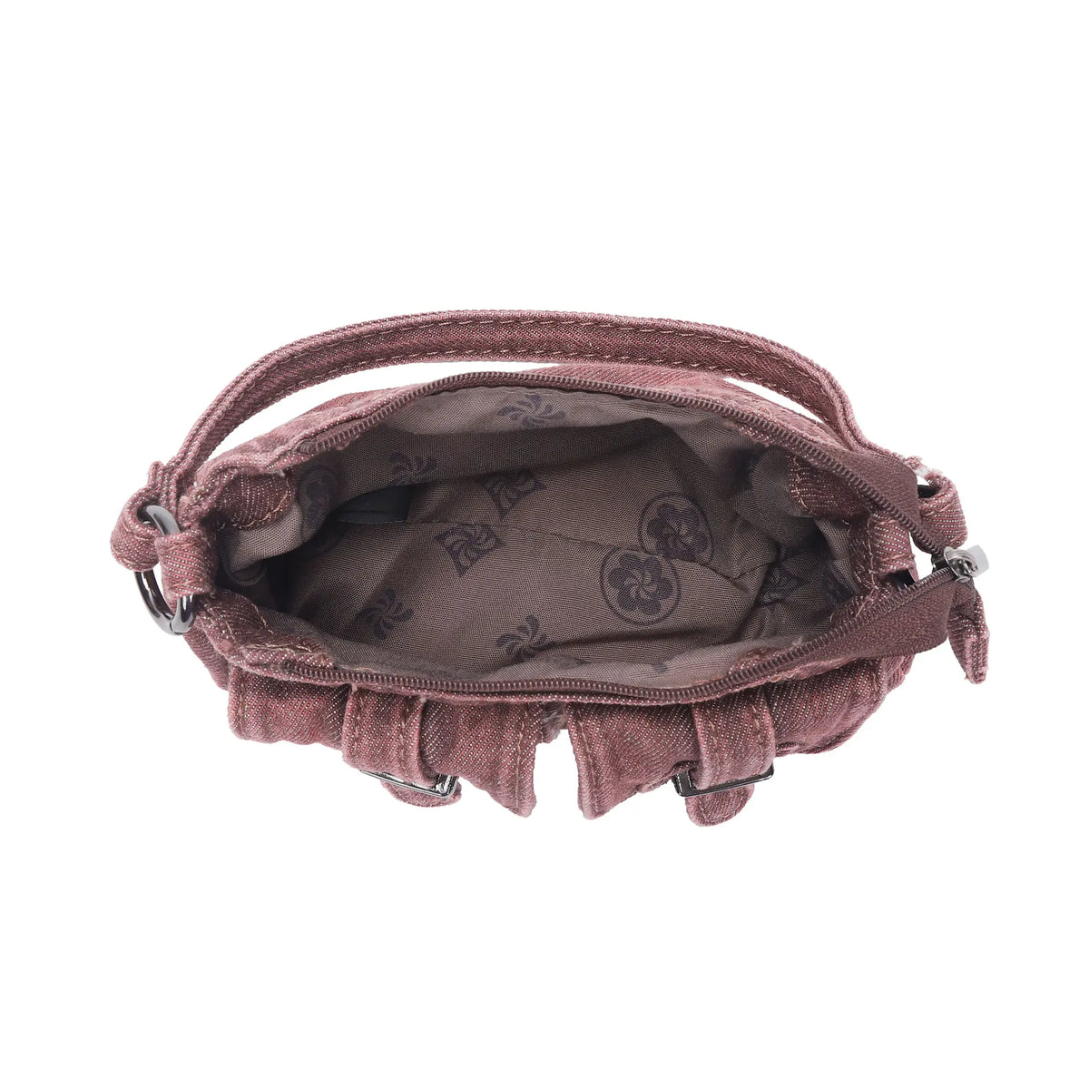 Multi-Pocket Denim Baguette Shoulder Bag