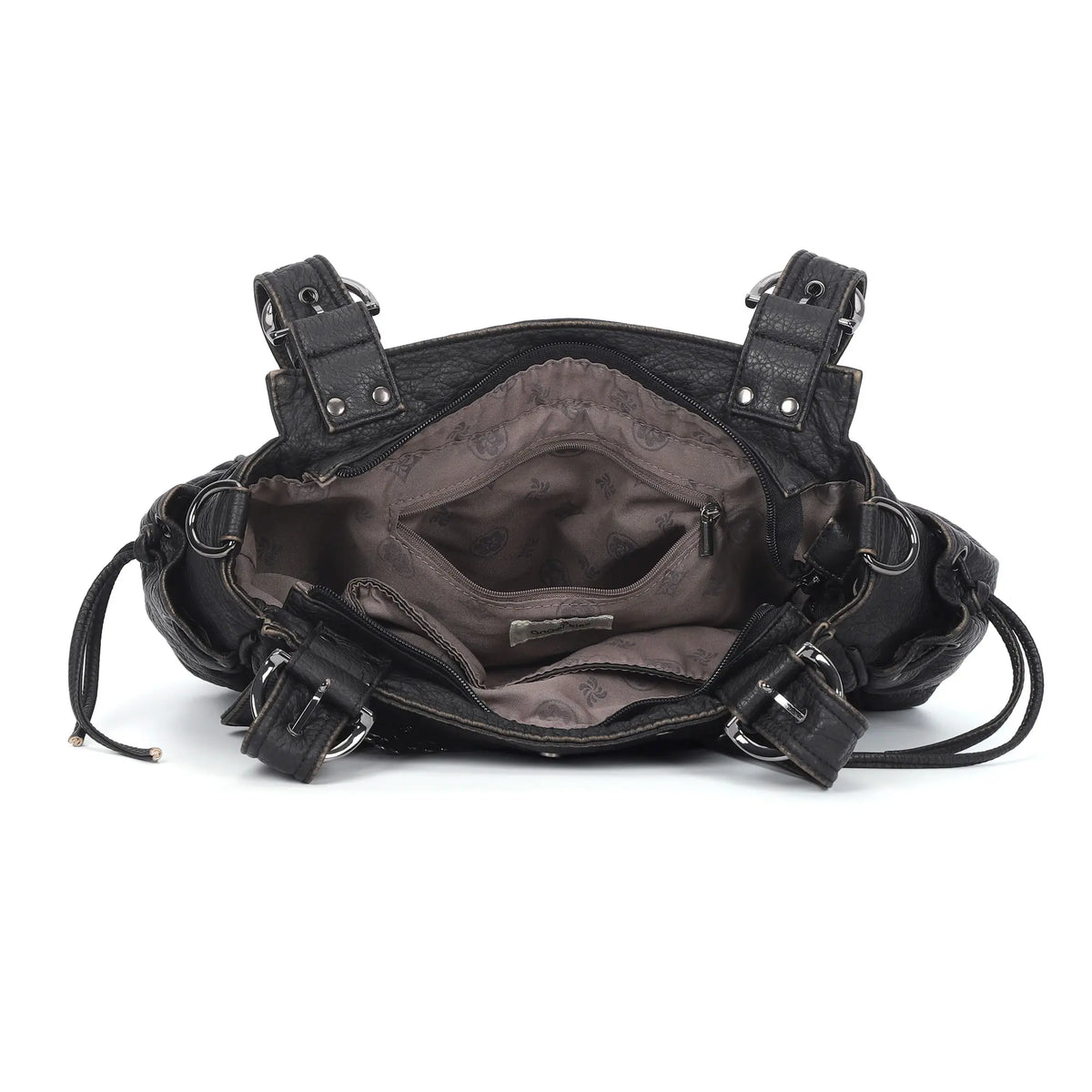 Curved-Panel Multi-Pocket Satchel Shoulder Bag