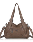 Curved-Panel Multi-Pocket Satchel Shoulder Bag
