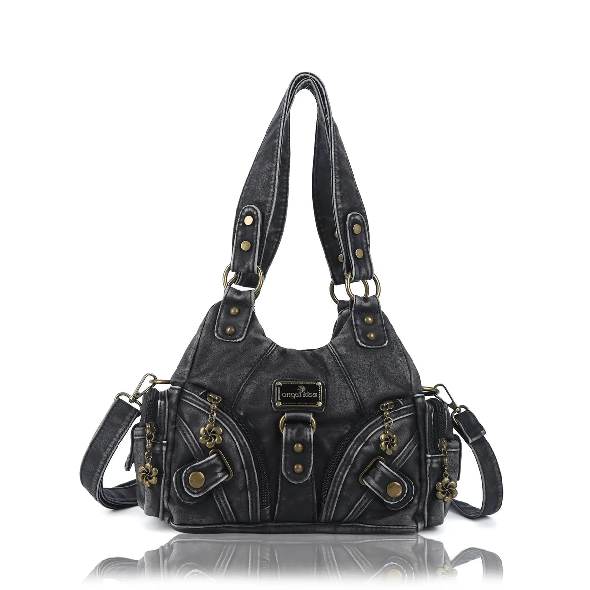 Moto-Style Zip-Detail Multi-Pocket Shoulder Bag