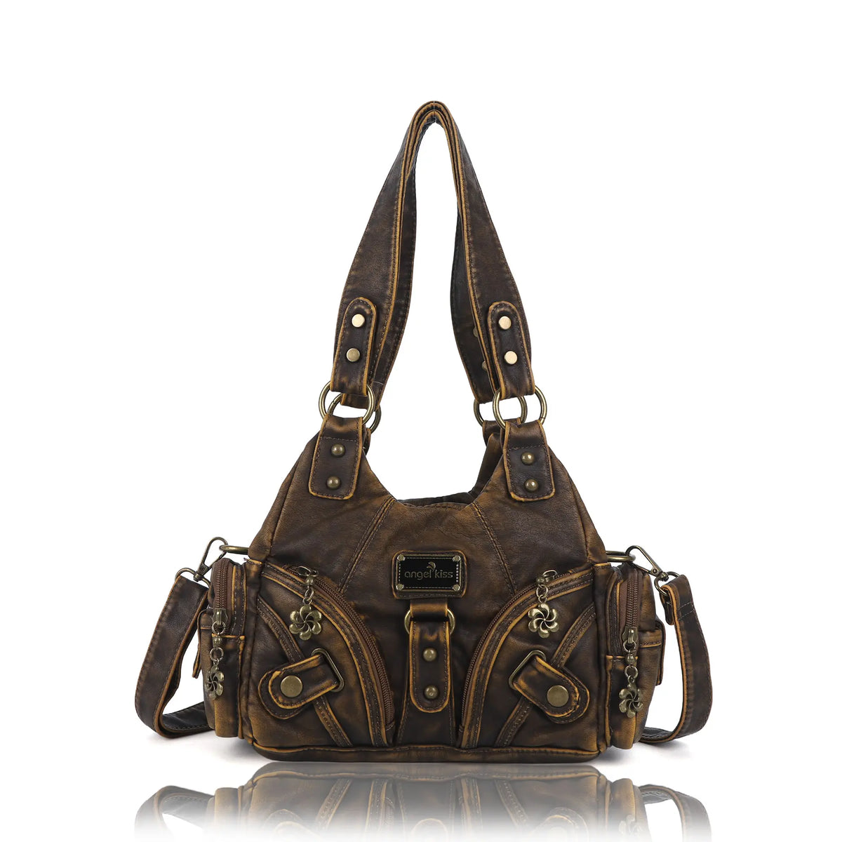 Moto-Style Zip-Detail Multi-Pocket Shoulder Bag