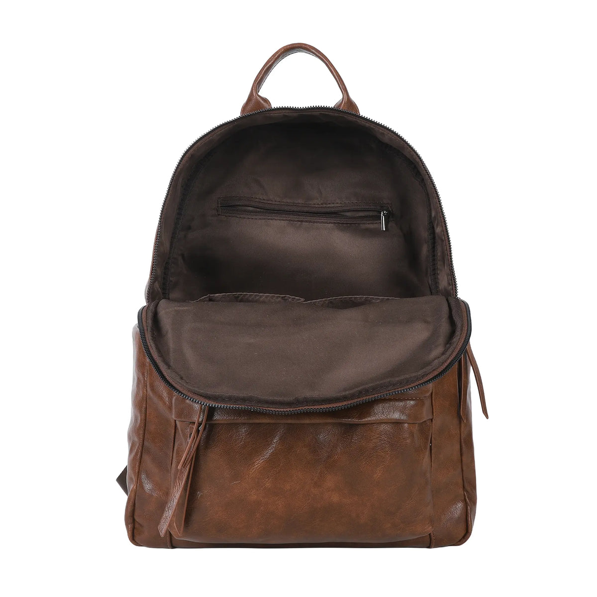 Washed-Look PU Multi-Pocket School Backpack