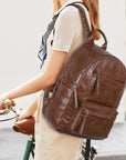 Washed-Look PU Multi-Pocket School Backpack