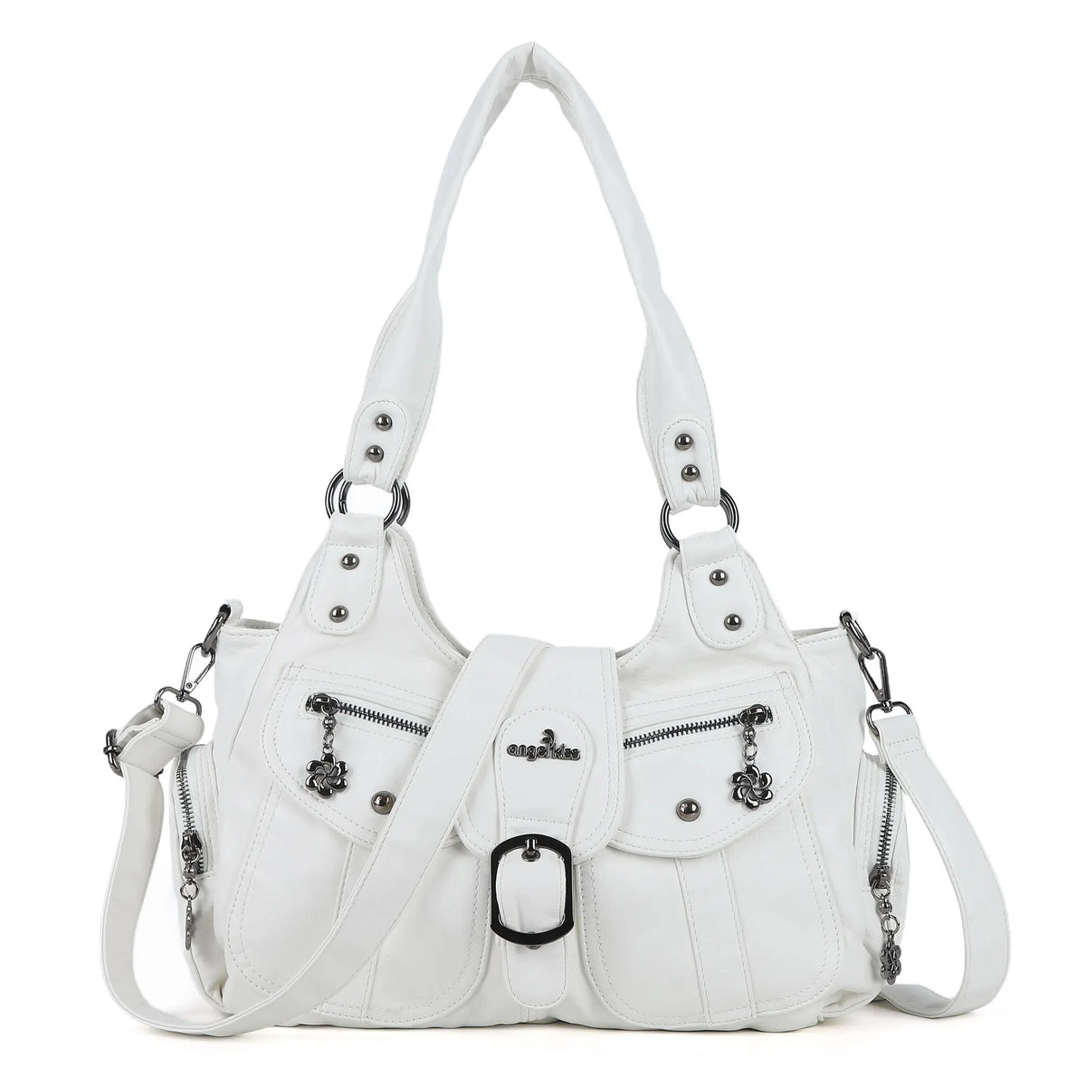 Y2K Washed Multi-Pocket Crescent Hobo Bag