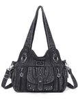 Soft-Structured Biker Shoulder Bag with Curved Panels