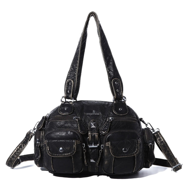 Washed Utility Multi-Pocket Shoulder Bag