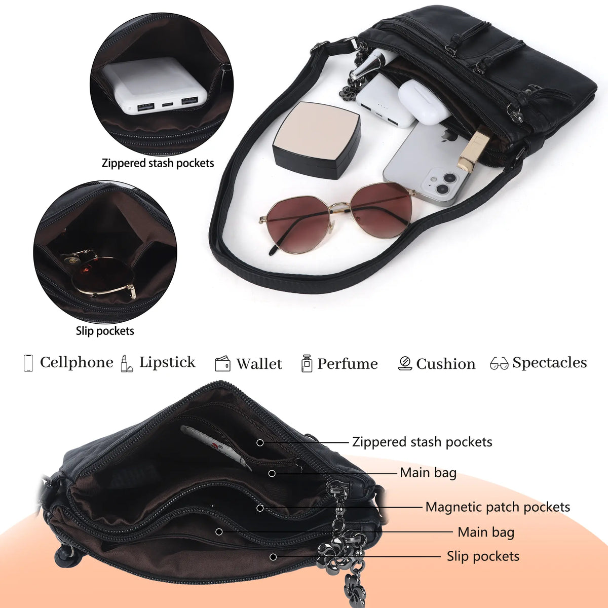 Lightweight Multi-Pocket Mini Shoulder Bag