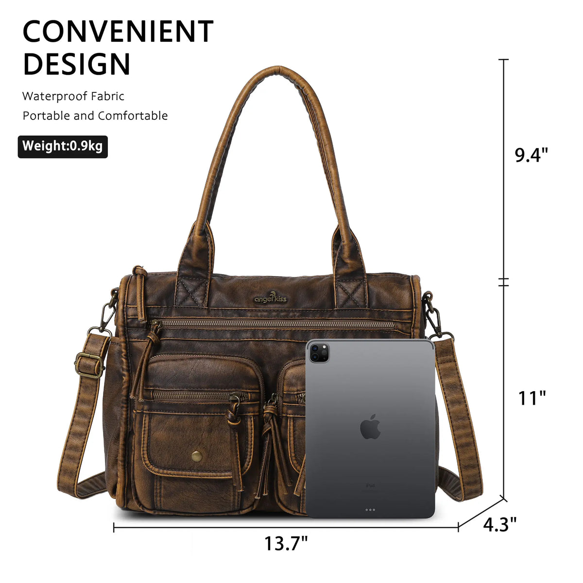 Vintage Utility Multi-Pocket Shoulder Tote Bag