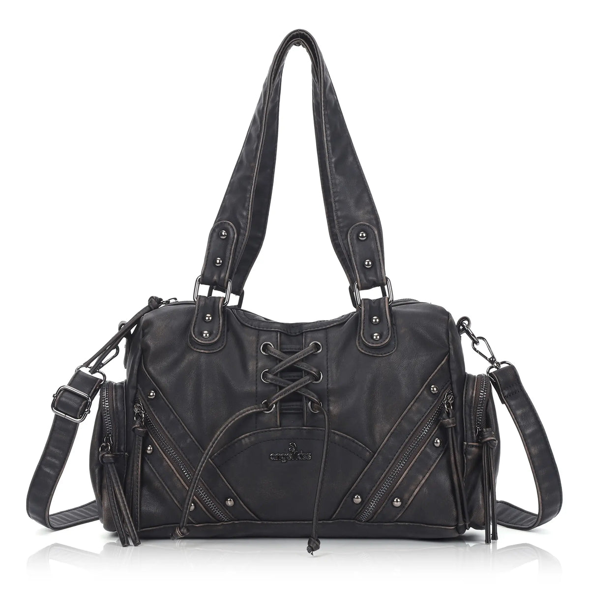 Moto Lace-Up Convertible Shoulder Tote Bag