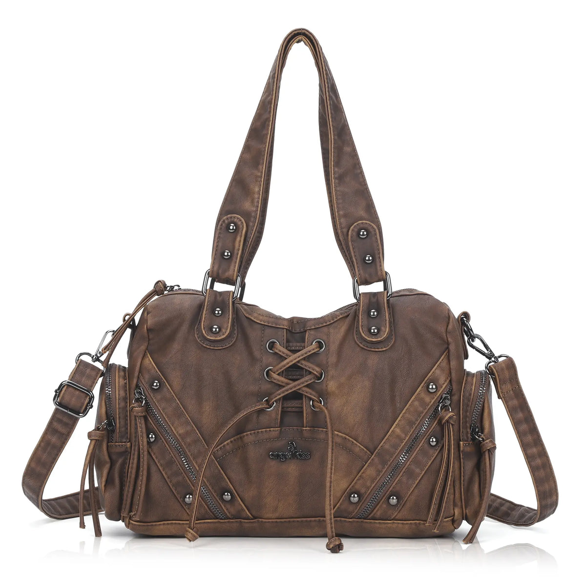 Moto Lace-Up Convertible Shoulder Tote Bag