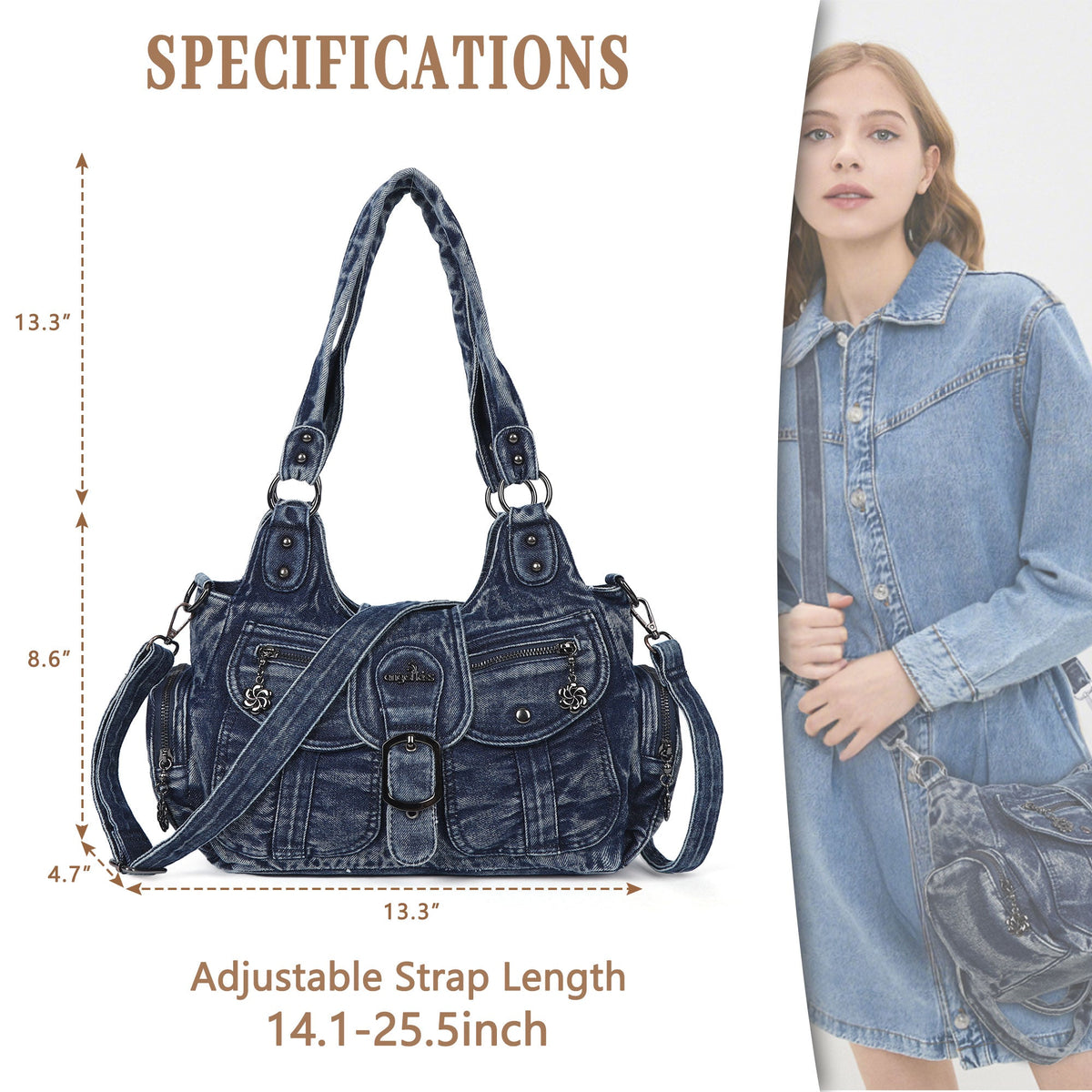 Women's Vintage Denim Multi-compartment High Capacity Hobo Bag | Angel Kiss Bag-Angelkiss Bag