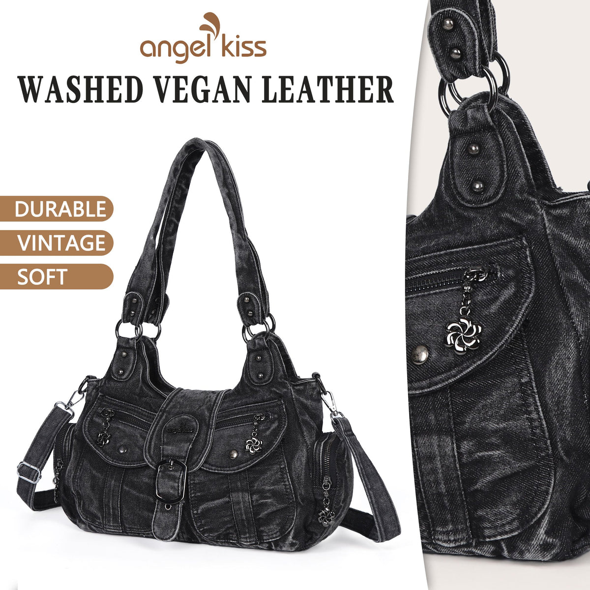 Women's Vintage Denim Multi-compartment High Capacity Hobo Bag | Angel Kiss Bag-Angelkiss Bag