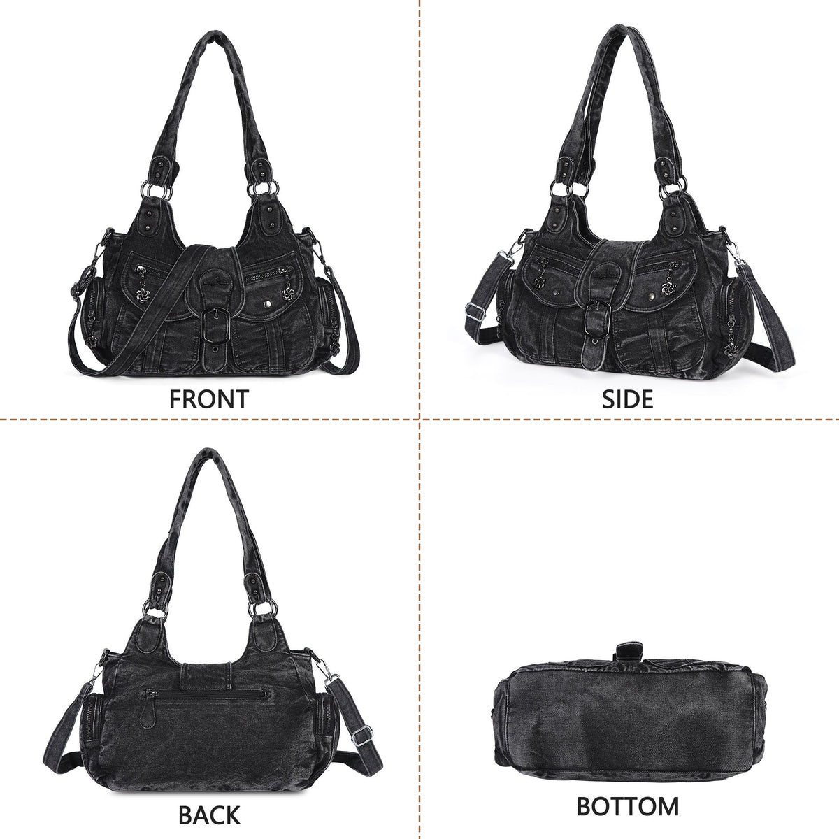Women's Vintage Denim Multi-compartment High Capacity Hobo Bag | Angel Kiss Bag-Angelkiss Bag
