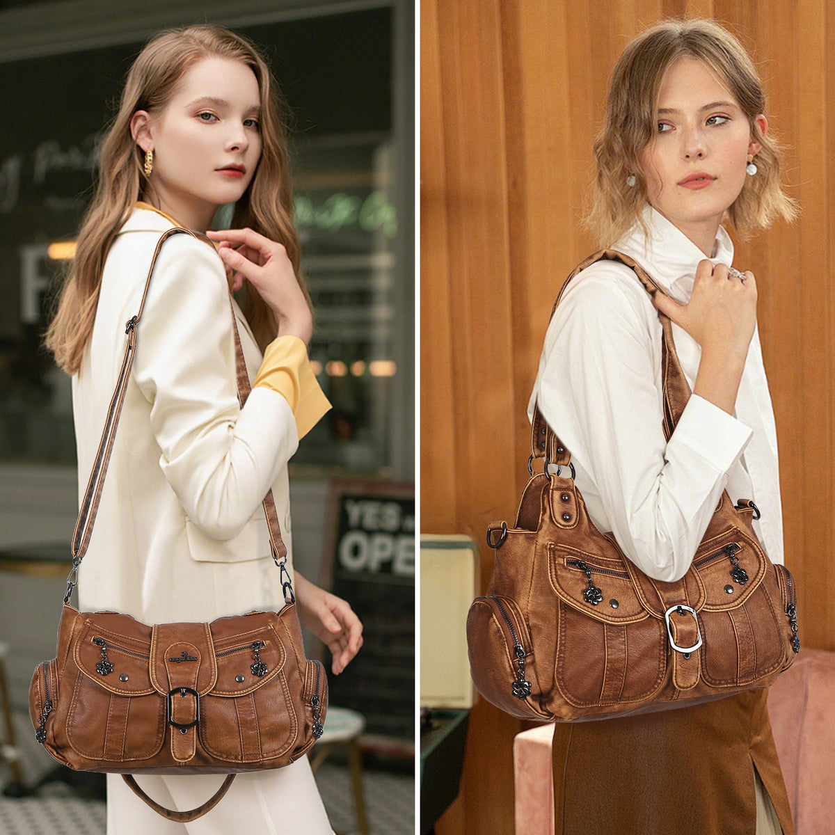 Women's retro fashion multi-compartment large capacity hobo bag | angel kiss bag-Angelkiss Bag