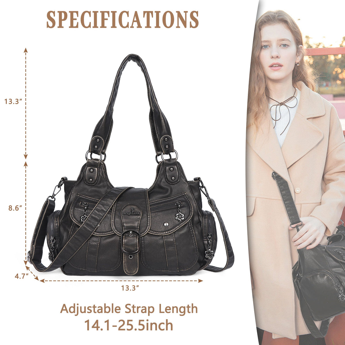 Women's retro fashion multi-compartment large capacity hobo bag | angel kiss bag-Angelkiss Bag