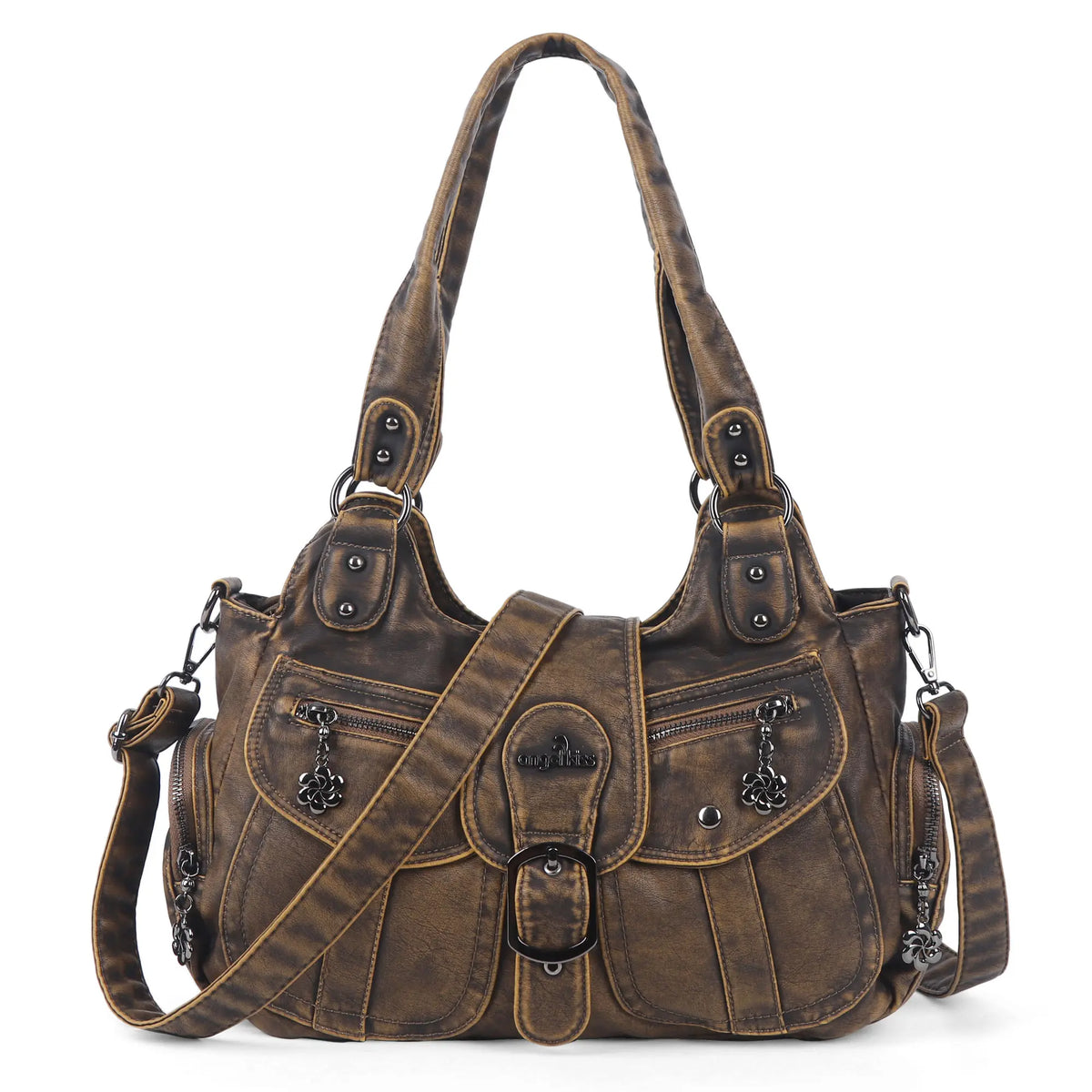 Y2K Washed Multi-Pocket Crescent Hobo Bag