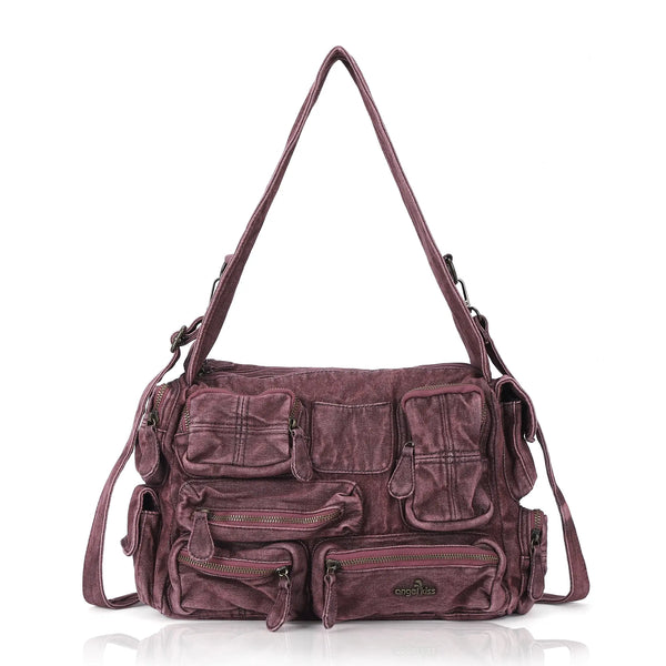 Washed Denim Y2K Multi-Pocket Tote Bag