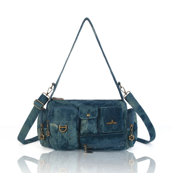 Layered-Pocket Utility Satchel Shoulder Bag