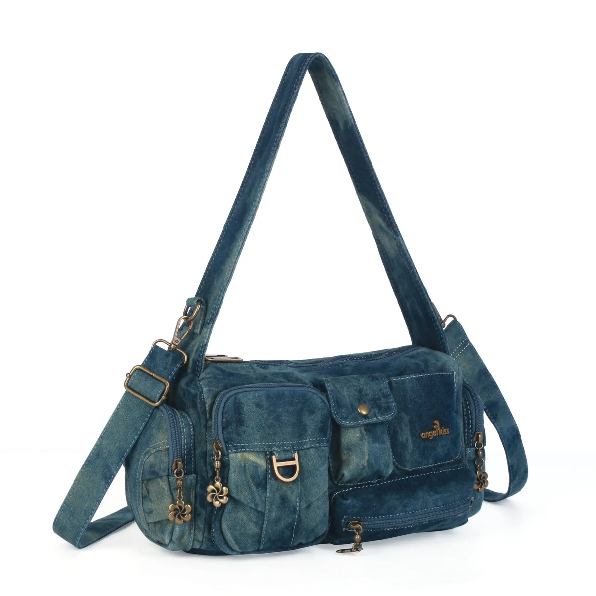 Layered-Pocket Utility Satchel Shoulder Bag